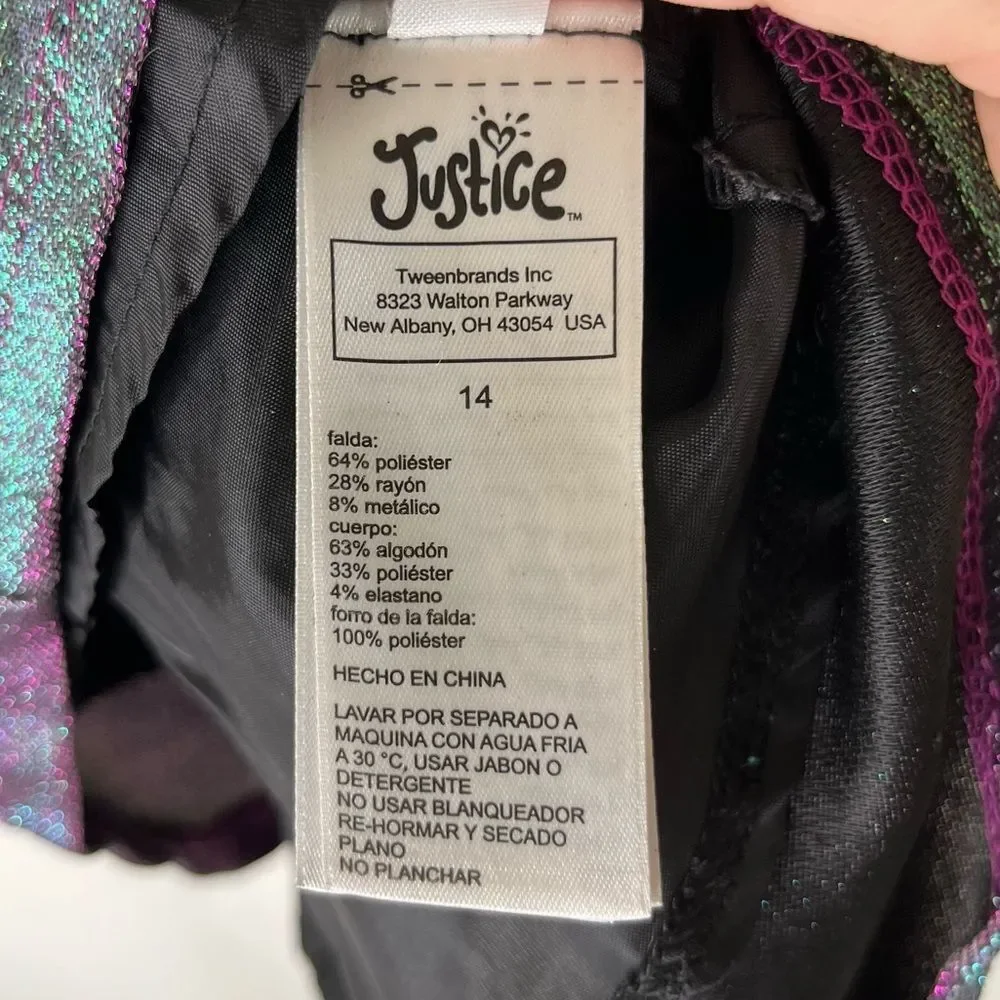 Justice Dress Girls Gray Green Purple Metallic Mermaid Short Sleeve 14